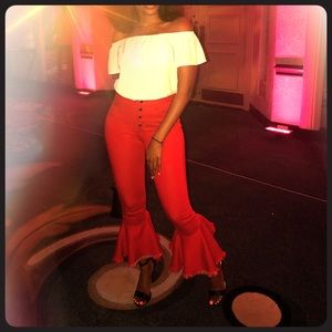Red Flare Cropped Highwaist Pants